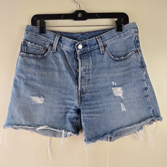 Levi's Pants - Levi's 501 Original Denim Cutoff Blue Distressed Shorts Raw Hem Buttons Size 31